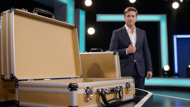 Deal or No Deal Studio mit goldenen Koffern im GambleZen Live Casino