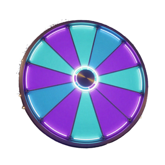Leuchtendes Gl&uuml;cksrad mit acht neon-farbenen Segmenten f&uuml;r die Lucky Wheel Promotion bei GambleZen Casino