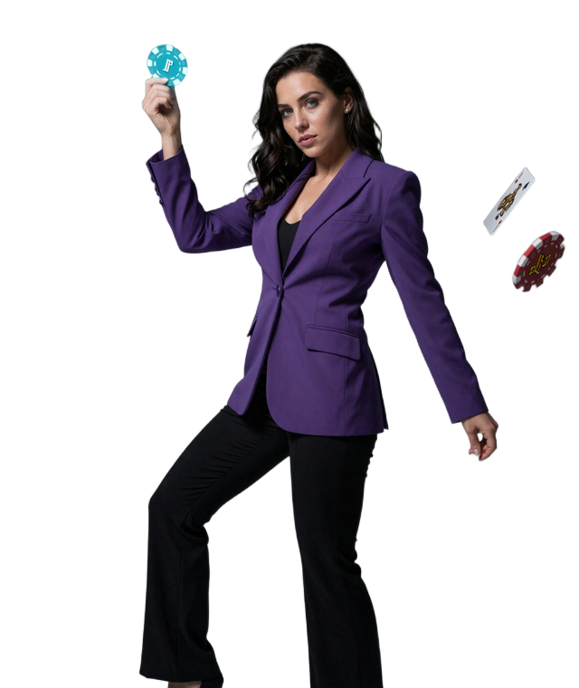 Selbstbewusstes Model mit leuchtenden Casino-Chips als Symbol f&uuml;r das GambleZen Online Casino Deutschland